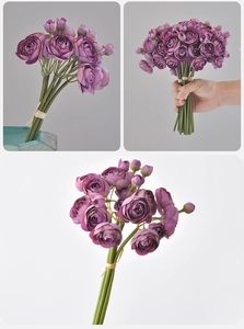 Detailed view of artificial purple ranunculus bouquet for home and wedding decoration