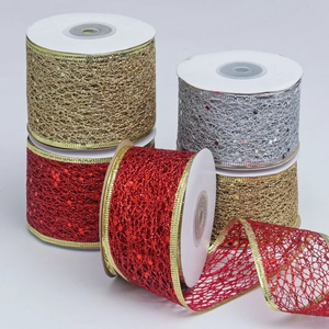 Christmas Glitter Mesh Ribbon Hollow Out Sparkly Wired Edge For Gift Wrapping Holiday Tree Decor DIY Bows