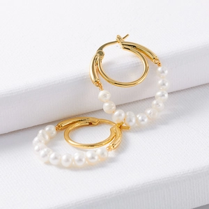 Französische Retro Naturperlen Doppelreifen Ohrringe Messing 18K Vergoldet Böhmisch Elegant Mode Schmuck Für Frauen