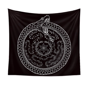 Bohemian black and white mysticism Ouroboros tapestry for home wall decoration