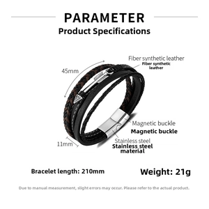 Close-up of multilayer leather bracelet featuring arrow charm and magnetic buckle details