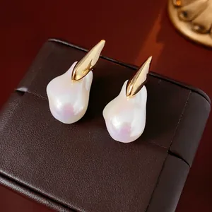 Baroque pearl earrings with irregular gold plating design for a luxury fashion look