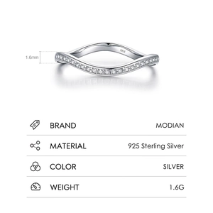 S925 sterling silver wave ring with pavé cubic zirconia stones and 1.6mm band width