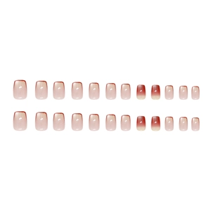 French tip cat eye gradient press-on nails in red-brown and translucent pink, 24 piece set