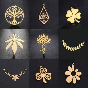 Stainless Steel Charms Pendants DIY Jewelry Making Hollow Out Tree Of Life Clover Maple Leaf Flower Deer Antler Design For Jewelry Findings