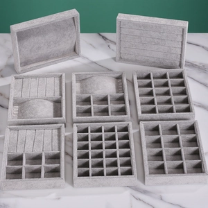 Gray Velvet Jewelry Display Tray Earring Ring Necklace Storage Organizer Drawer Insert Flocked Multi Grid Divider