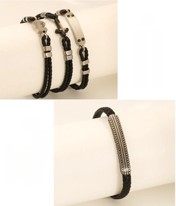 Détail des fermoirs en acier inoxydable sans plomb ni nickel sur bracelets en cuir