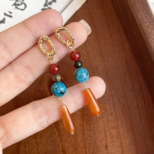 Boucles D'oreilles Bohèmes À Glands En Perles Avec Tige En Argent Alliage Pierre Goutte Style Ethnique Rétro Bijoux