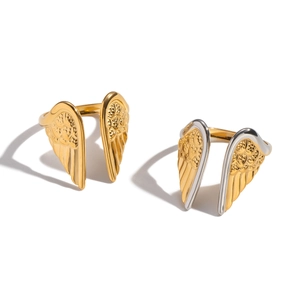 18K gold plated stainless steel angel wing open rings in gold and two-tone finishes
