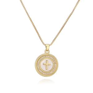 Elegant 18K gold plated necklace with zircon cross pendant and box chain for women