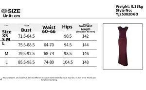 Size chart for the evening dress showing measurements for XS, S, M, and L sizes