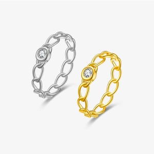 Elegant S925 Sterling Silver Hollow Chain Ring For Women Minimalist Dainty Rhinestone Inlaid Finger Ring Gold Silver Jewelry