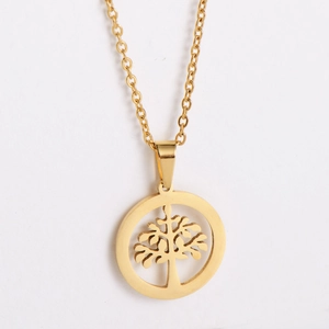 Élégant collier pendentif Arbre de Vie évidé en acier inoxydable doré pour femmes