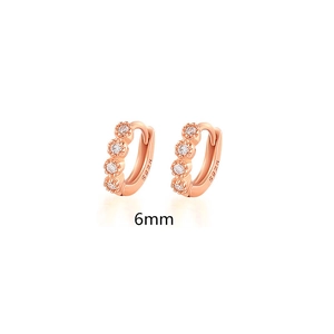 Detailed macro view of 6mm rose gold S925 sterling silver hoop earrings with clear stones