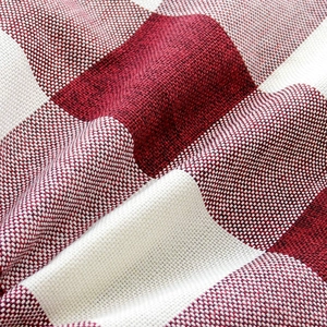 Minimalist red and white checkered cotton linen pillow cover with woven fabric texture