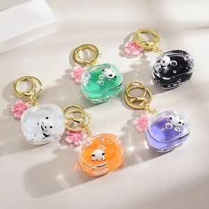 Panda liquid glitter keychains set with colorful oil flow and sakura charms in 5 colors