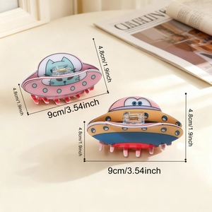 Cartoon UFO alien hair claws in pink and blue, 9cm long creative shark clips for styling