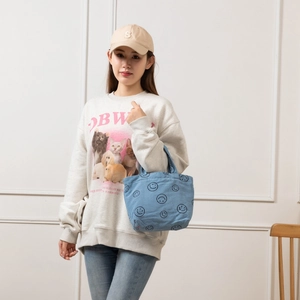 Blue corduroy tote bag with smile pattern for daily commute and casual use