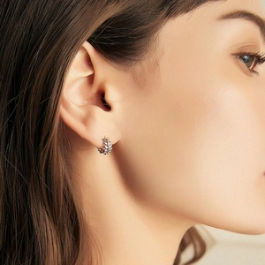 Fashion Copper Leaf Hoop Earrings For Women Minimalist Simple Gold Silver Plated Plant Texture Jewelry Gift Everyday Earrings