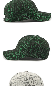 Detailed views of baseball caps featuring UC jacquard fabric and metal adjustable buckle