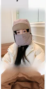 Detail of winter thermal hat with 13cm integrated face mask and warm plush lining