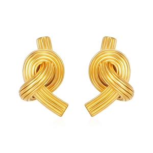 Fashionable 18K gold plated stainless steel twisted knot stud earrings for women