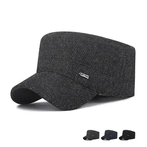 Men Cadet Cap Wool Blend Warm Fleece Lined Winter Military Hat With Foldable Earflaps Windproof Adjustable Casual Style