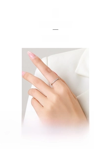Close-up of minimalist S925 sterling silver ring with micro-set zircon stones on finger