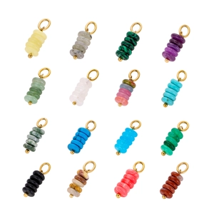 Colorful Natural Stone Beads Pendants Stainless Steel Stacked Round Gemstone Charms For DIY Jewelry Making Accessories
