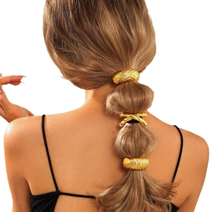Minimalist gold metal hair rings 3-pack with geometric textures for sleek ponytails