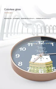 Detail of cartoon white bear wall clock with high-transparency glass and rose gold frame