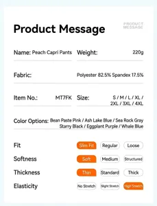 Detailed fabric specs for peach lift capri yoga pants with 220g high elastic material