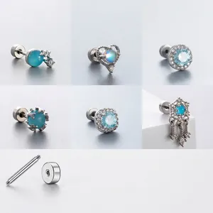 Clous D'oreilles En Acier Inoxydable Avec Zircone Bleu Clair Fermoir À Vis Bijoux De Piercing Papillon Cœur Pour Femmes