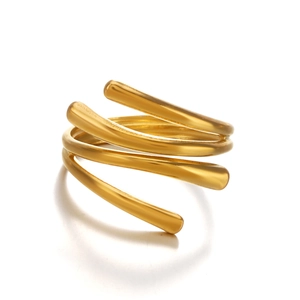 Chunky 18K gold plated stainless steel multi-layer spiral open ring for women