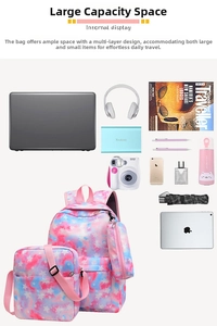 Detailed internal display showing large capacity for 14-inch laptop and star print bags