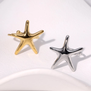 Starfish Ring Stainless Steel 18K Gold Plated Adjustable Open Finger Jewelry For Women Non-Fading Minimalist Elegant