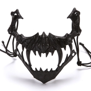 Black Japanese Hannya Oni half-face mask with fangs for Cosplay costume gear