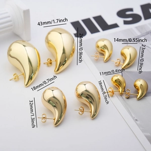 Detail view of 18K gold-plated teardrop earrings in four sizes with measurements