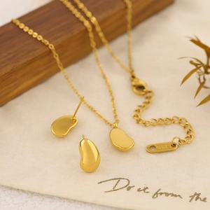 Minimalist gold stainless steel water drop jewelry set with necklace and stud earrings