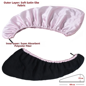 Dual-layer hair turban detail showing pink satin exterior and black absorbent lining