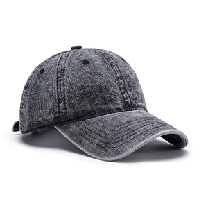 Vintage washed charcoal gray cotton baseball cap with six-panel structure for men and women