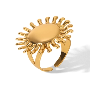 Elegant 18k gold plated stainless steel sunflower ring with radiant sunburst design