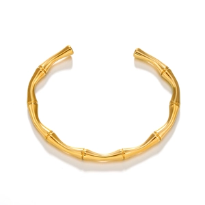 Bracciale rigido in acciaio inossidabile placcato oro 18K con design a nodo di bambù