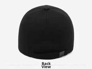 Detailed back view of black wool baseball cap featuring an adjustable strap closure