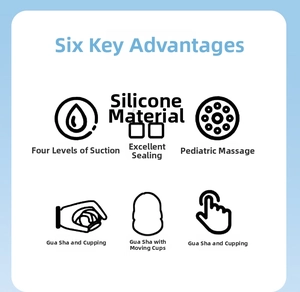 Silicone cupping therapy device showing four suction levels and airtight design features