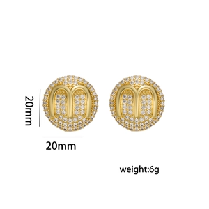 Minimalist 18K gold plated letter M stud earrings with sparkling cubic zirconia pavé