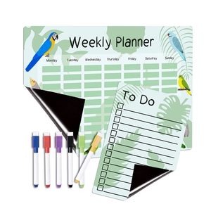 Magnetic weekly planner and to-do list set with six colorful dry erase markers