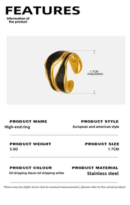Détails de la bague en acier inoxydable doré 18K avec émail et taille réglable pour femme