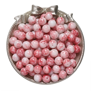 Pink and white marble textured round acrylic beads for DIY jewelry and phone chain making