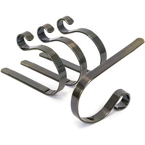 Set of 4 bronze Christmas stocking holders for fireplace mantels with non-slip metal hooks
